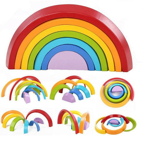 Rainbow Wooden Blocks Montessori Toy