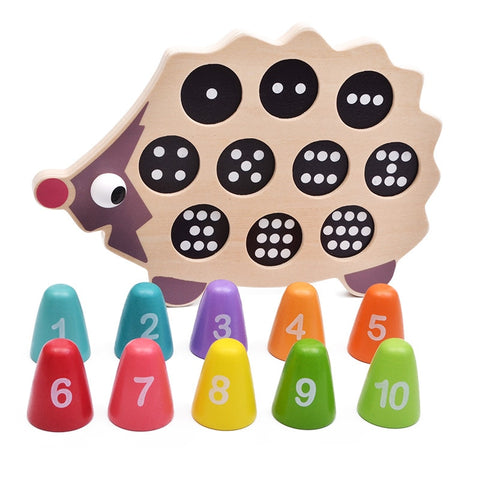 matching numbers toy, matching numbers wooden toy, montessori toy, counting numbers toy, counting numbers wooden toy, hedgehog toy, hedgehog wooden toy