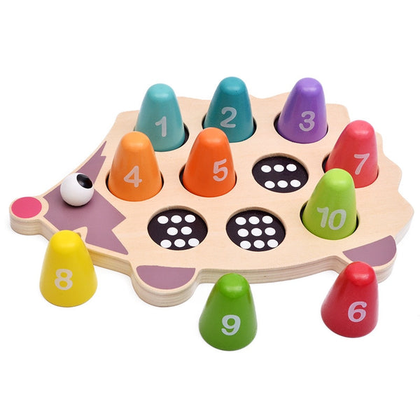 matching numbers toy, matching numbers wooden toy, montessori toy, counting numbers toy, counting numbers wooden toy, hedgehog toy, hedgehog wooden toy