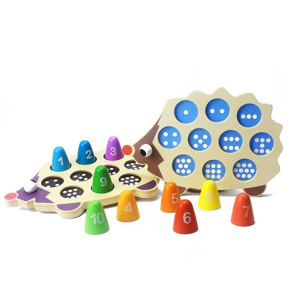 matching numbers toy, matching numbers wooden toy, montessori toy, counting numbers toy, counting numbers wooden toy, hedgehog toy, hedgehog wooden toy