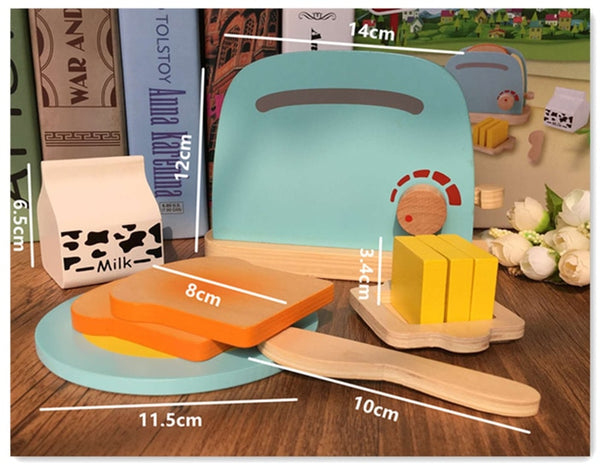 bread toaster wooden toy set, pretend play toy, role playing toy, cooking toy, cooking wooden toy