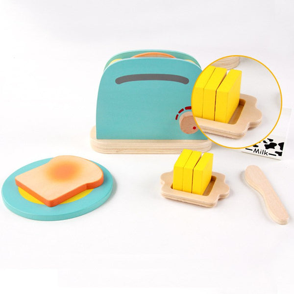 bread toaster wooden toy set, pretend play toy, role playing toy, cooking toy, cooking wooden toy