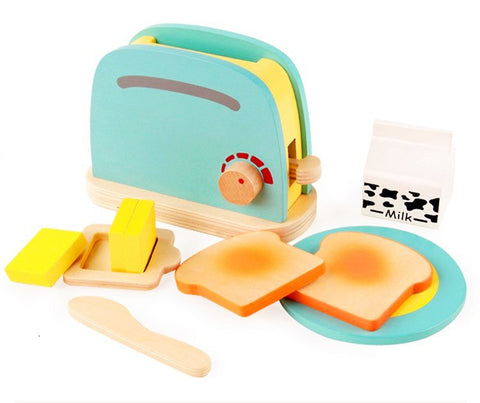 bread toaster wooden toy set, pretend play toy, role playing toy, cooking toy, cooking wooden toy
