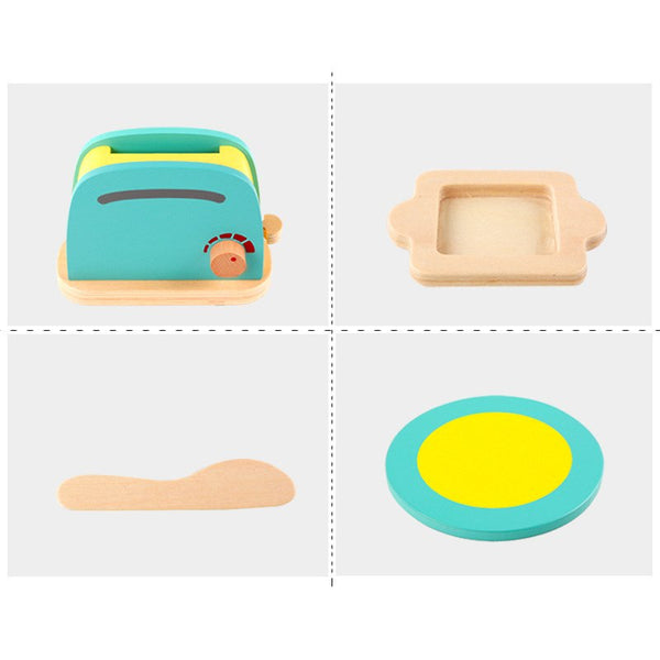 bread toaster wooden toy set, pretend play toy, role playing toy, cooking toy, cooking wooden toy