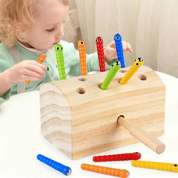 catch the worm toy, kids wooden toy, montessori toy, educational toy