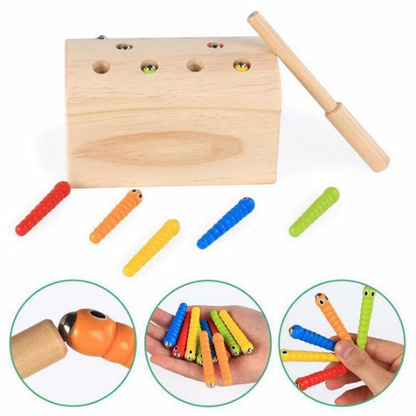 catch the worm toy, kids wooden toy, montessori toy, educational toy
